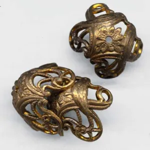 Solid oxidized stamped brass Art Nouveau style lovebird adjustable bead cap 15x10mm outer dimension. Package of 2. b9-0918