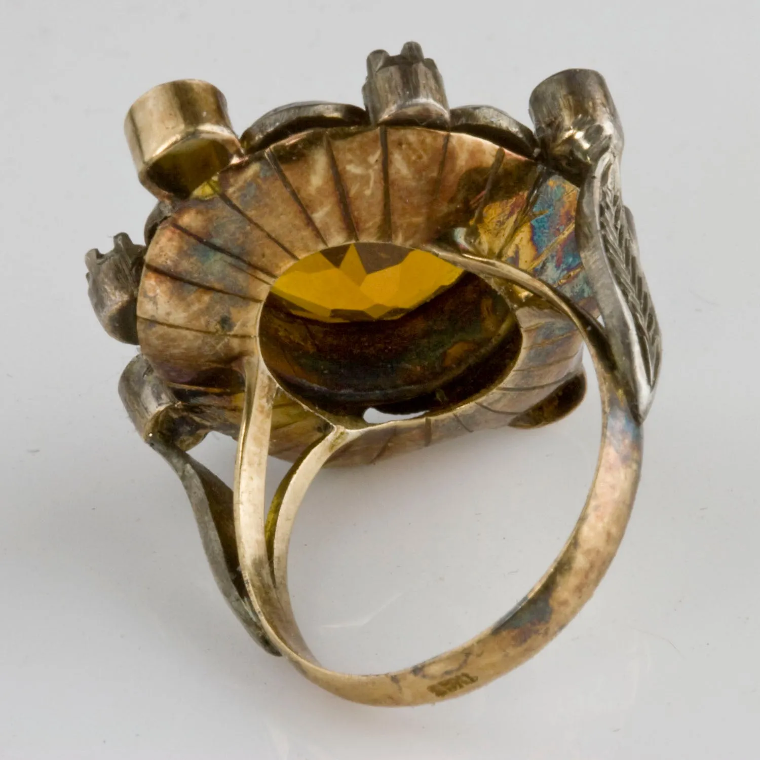 Stunning bold Victorian ring. Citrine, diamonds and white opals set in rose gold and silver. Size 5 3/4. rgvc108e