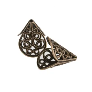 Vintage oxidized brass filigree cone 23x21mm 2 pcs. b9-2048-2