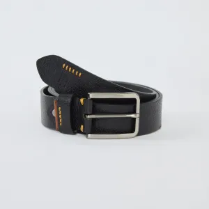 Yellow Textured Genuine Leather Belt - Black