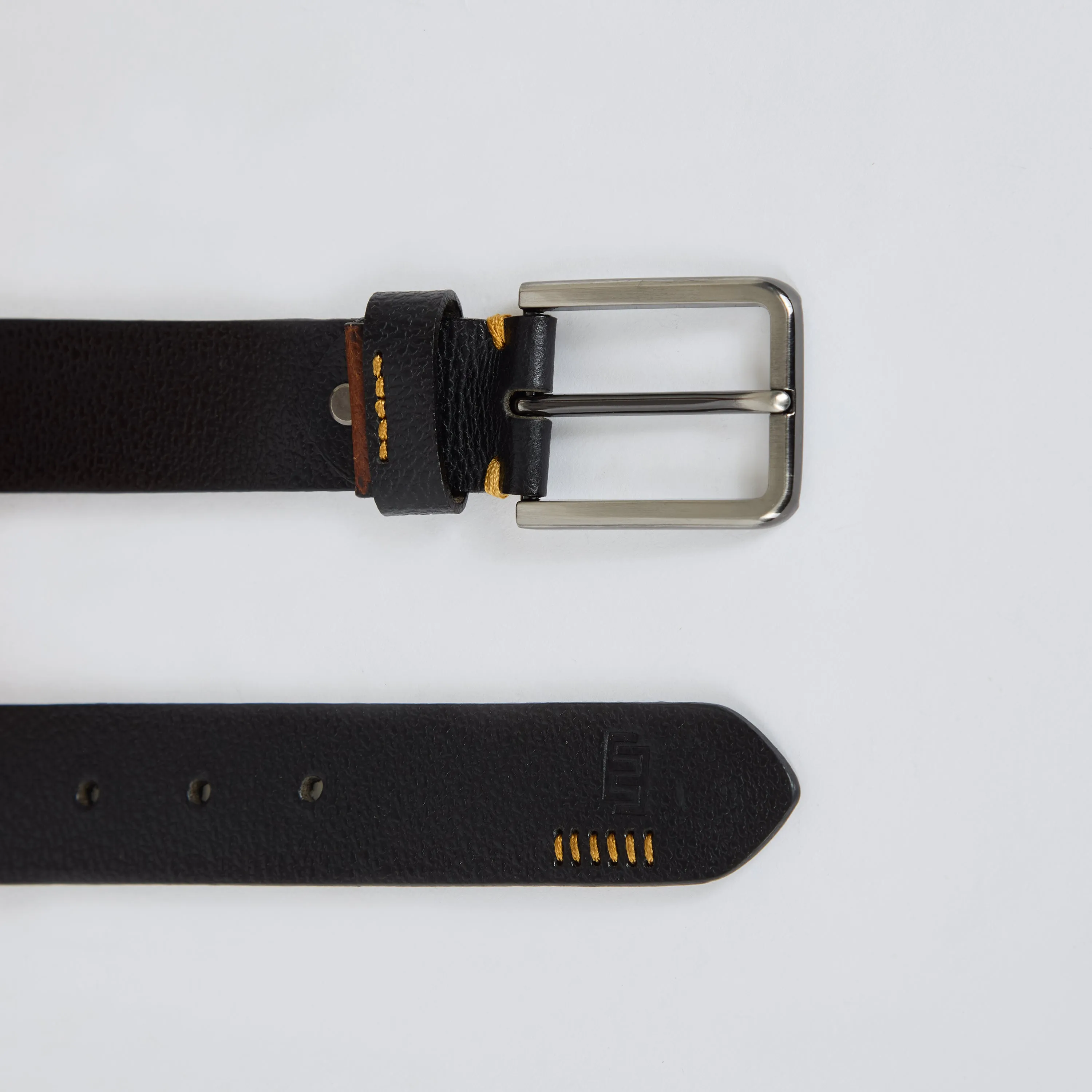 Yellow Textured Genuine Leather Belt - Black